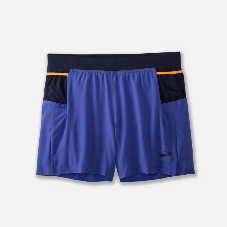 Brooks Sherpa 5 2-In-1 Mens Running Shorts - Amparo Blue/Navy/Fluoro Orange - Philippines (184073FIM